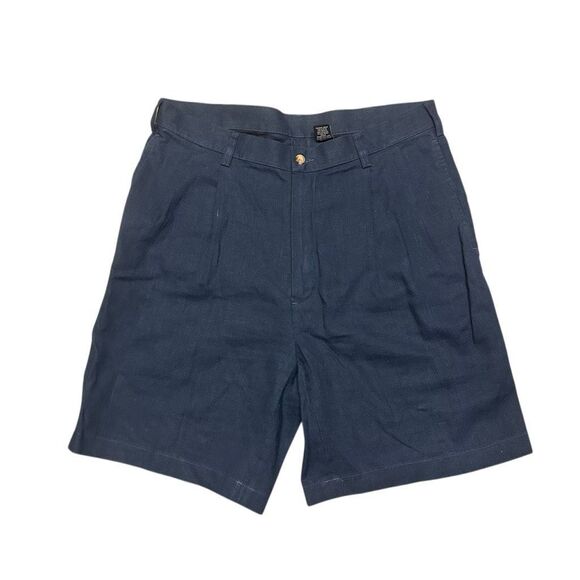 Jos. A. Bank Navy Blue Chino Shorts Size 35 Pleated Linen Casual Pockets - Picture 1 of 12